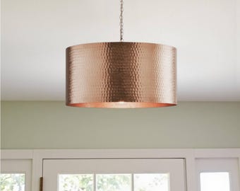 Handmade Brass Pendant Light, Hand-Hammered Bronze Drum Hanging Lamp, Vintage-style Lighting