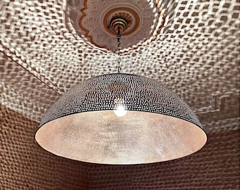 Solid Copper Pendant Light Dome Shape - Hanging Ceiling Lamp with Perforated Shade