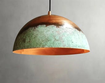Lámpara colgante de cobre oxidado hecha a mano, lámpara de techo rústica para cocina.