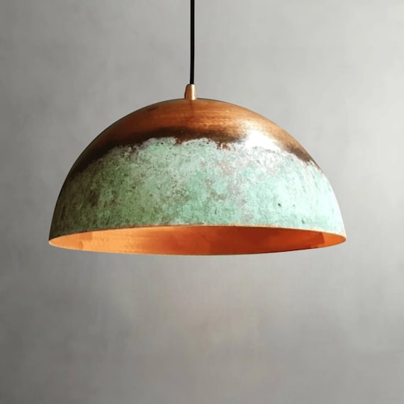Handmade Oxidized Copper Pendant Light , Rustic Farmhouse Kitchen Ceiling Lamp