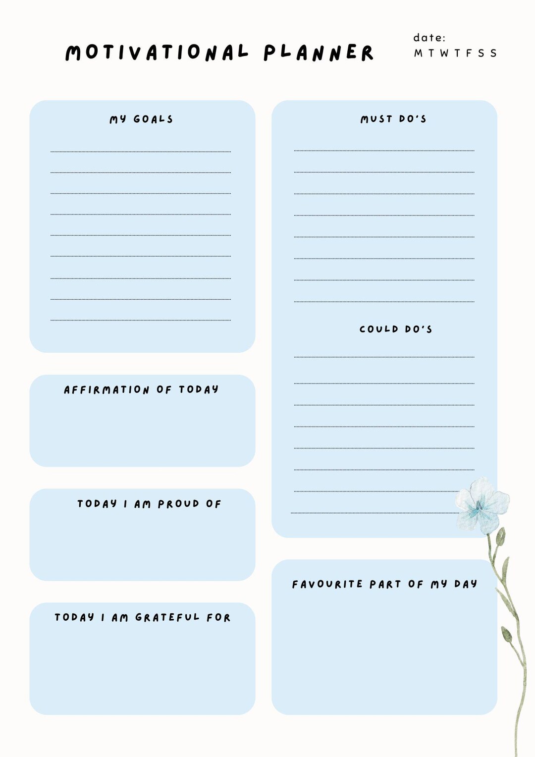 Motivation Planner Layout Daily Motivational Planner - Etsy