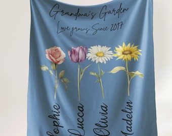 Custom Birth Flower Blanket: Grandma's Garden with Grandkids Names