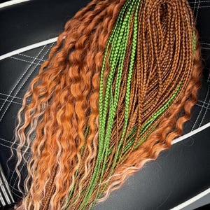 Ginger & Green Boho Braids with Dready Waves : Extensions de cheveux synthétiques DE
