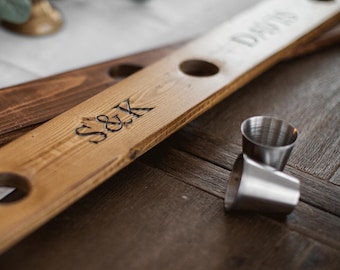 Custom Engraved Shot Ski: Rustic 4-Hole Wedding Party Gift