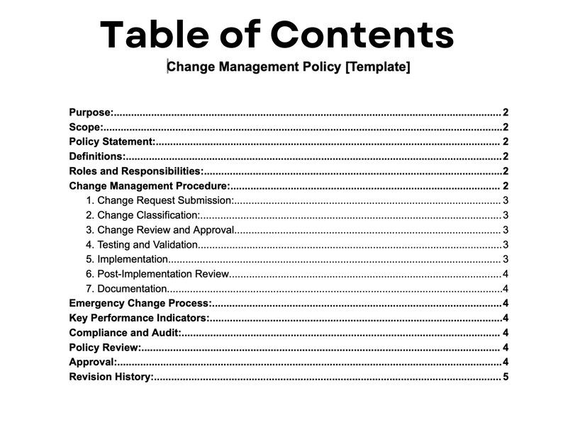 Information Technology Change Management Policy and Procedure Template ...