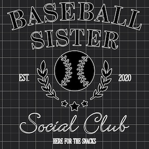 Baseball Schwester Social Club svg, Baseball Schwester, Social Club, kleine Schwester, Baseball, niedlich, trendy Social Club svg, hier für die Snacks