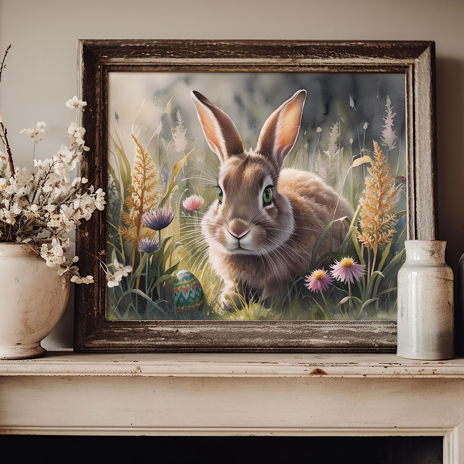 Easter Bunny Meadow | Poster Print - Easter Wall Decor, Watercolor ...
