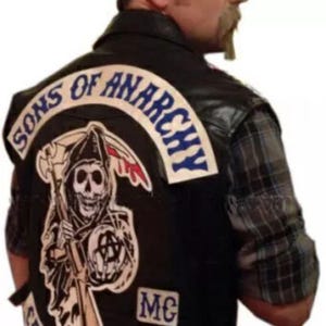 Sons of Anarchy Vest in Black Blue Patches SOA Leather Vest for Men MC club Leather Vest Personalized Black Biker vest gift for him