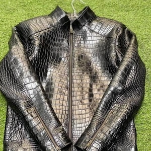 Blouson en cuir de crocodile pour homme Blouson en cuir texturé gaufré alligator pour homme Blouson en cuir de motard crocodile pour homme, cadeau pour lui