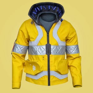 Cyberpunk 2077 Edgerunners David Martinez Yellow Leather Cosplay Jacket Costume Yellow Edgerunners Gaming  Collar Lights Jacket Gift for him