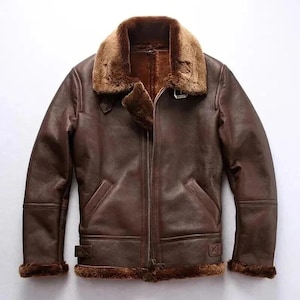Men&#39;s Irvin B3 Sheepskin Flying RAF Aviator Flight Leather Bomber Jacket Coat Genuine Leather Faux Fur Shearling Lining Gift for him