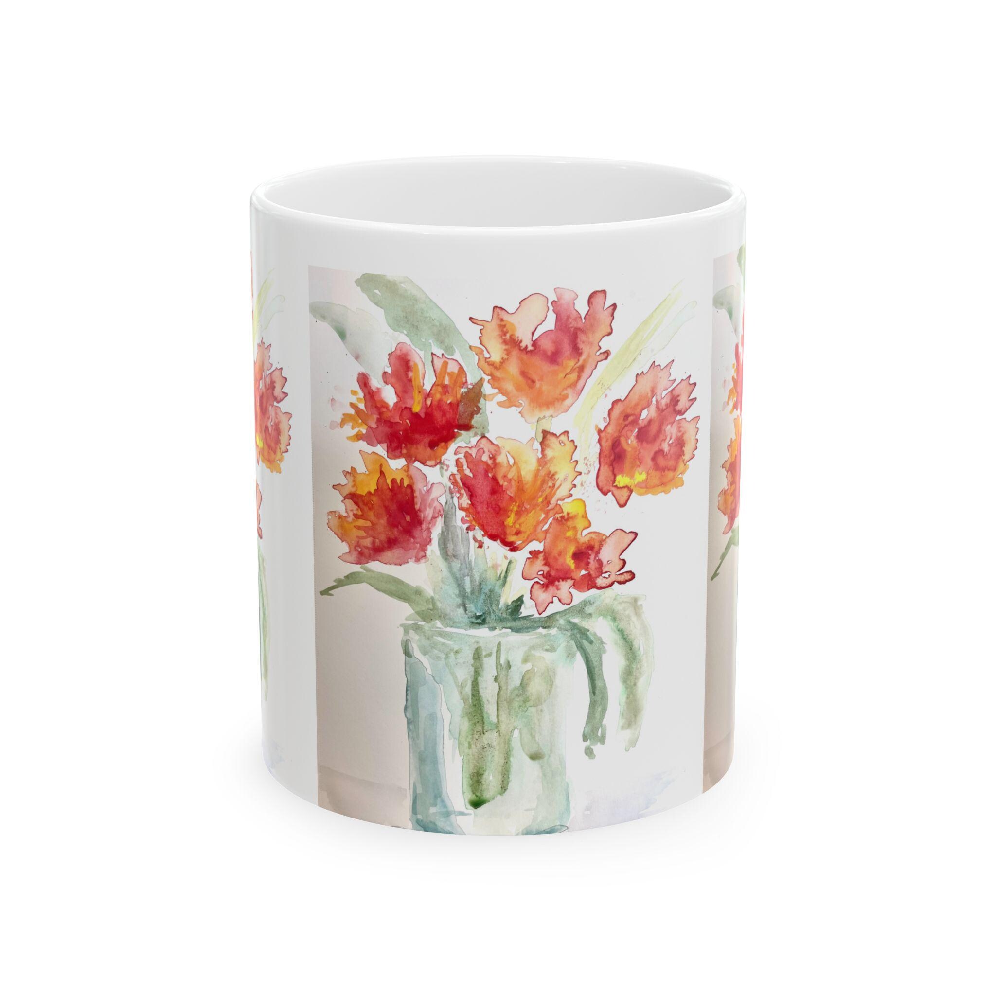 Watercolor Tulip Ceramic Mug, Floral Coffee Cup, Spring Flower Tea Mug, Botanical Kitchen Decor, Gift for Gardener