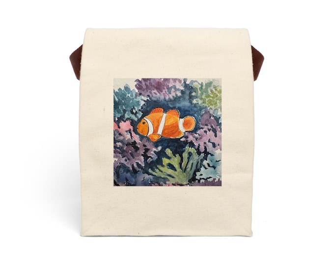 Watercolor Clownfish Lunch Bag: Cotton Canvas Insulated Tote