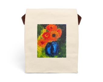 Canvas Lunch Bag, Bold Floral Design, Floral Lunch Tote, Reusable Lunch Sack, Lunch Bag for Women, Lunch Container Organizer
