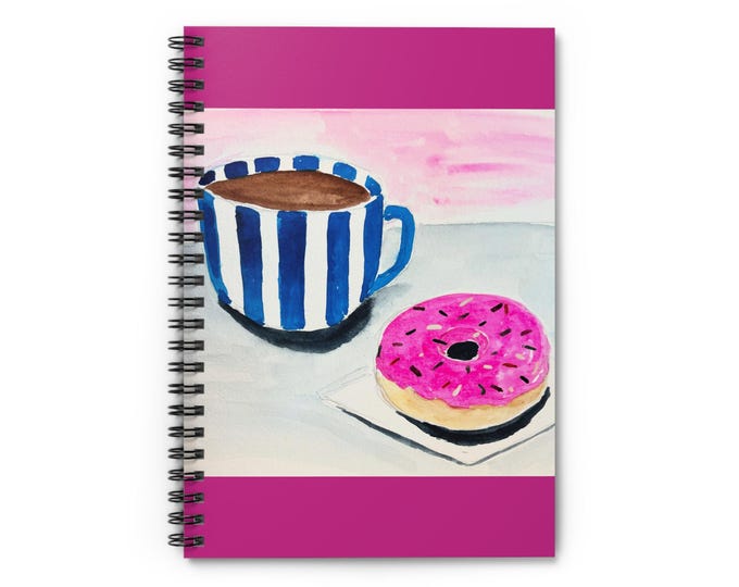 Coffee and Donut Spiral Notebook - 6" x 8" Journal