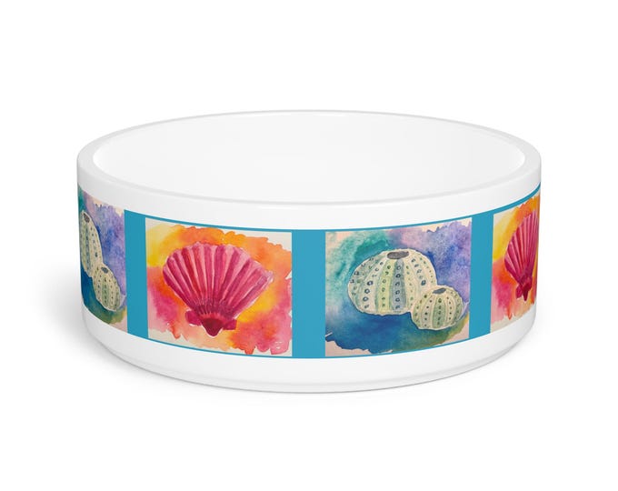 Seashell Pet Bowl: Coastal Ceramic Cat or Dog Dish, 16oz