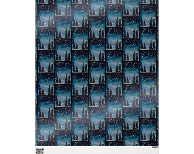 Winter Night Forest Wrapping Paper | Pine Tree Snow Pattern