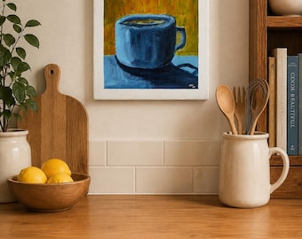 Peinture acrylique originale sur tasse à café | Toile tendue 10x10