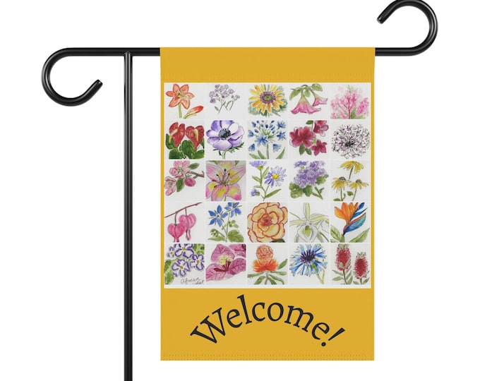 Wildflower Garden Flag, Watercolor Floral Welcome Sign, Botanical Cottagecore Decor (Flag Only)