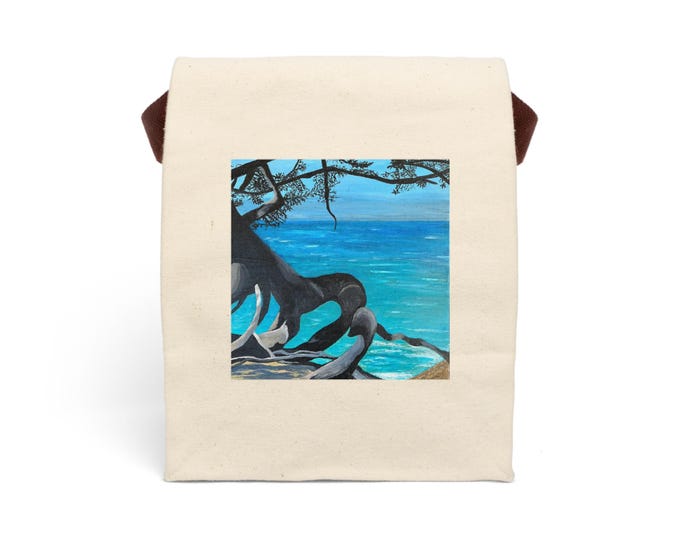 Coastal Tree Canvas Lunch Bag: Beach Theme Tote