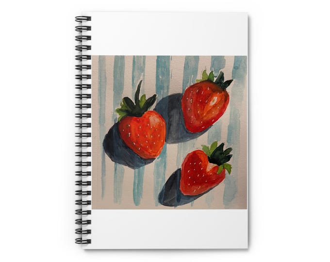 Strawberry Watercolor Spiral Notebook - Ruled Line, Journal, Sketchbook, Notepad, School Supplies, Gift for Artist