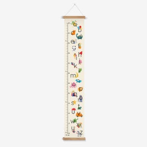 Hauteur de l'alphabet pour enfants – Art mural courbe de croissance | Impression sur toile avec cintre en bois | Décoration de chambre d'enfant