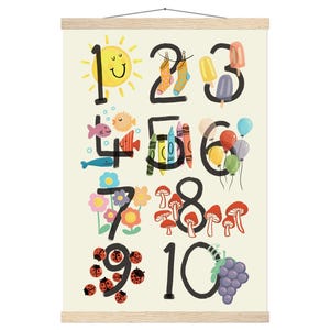 Framed Number Poster 1-10 | Aesthetic Nursery Wall Art | Counting Fine Art Print for Kids Room or Playroom Decor
