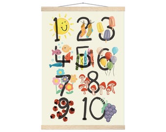 Framed Number Poster 1-10 | Aesthetic Nursery Wall Art | Counting Fine Art Print for Kids Room or Playroom Decor