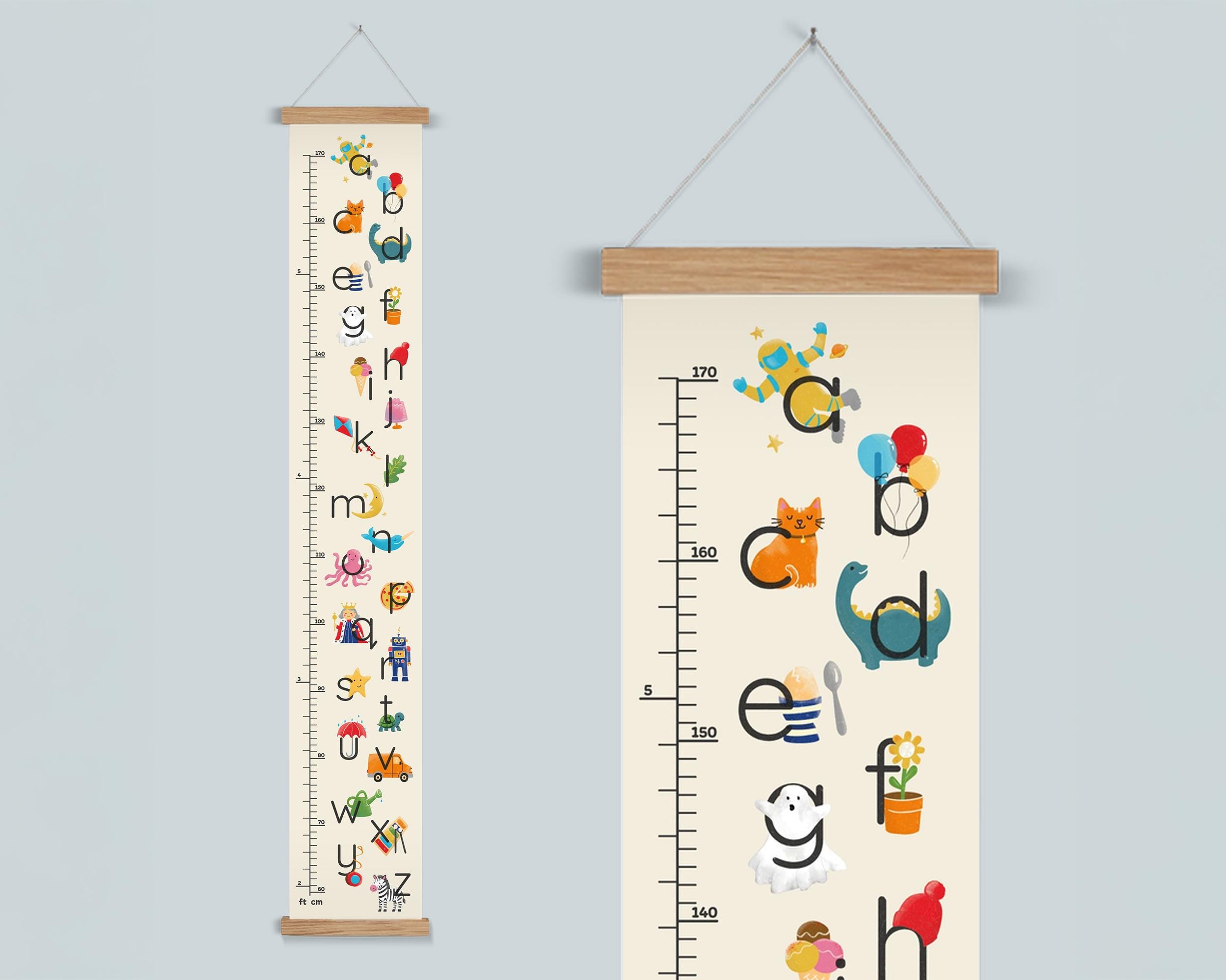 Alphabet Height Chart for Kids –  Growth Chart Wall Art | Canvas Print with Wooden Hanger | Nursery Decor