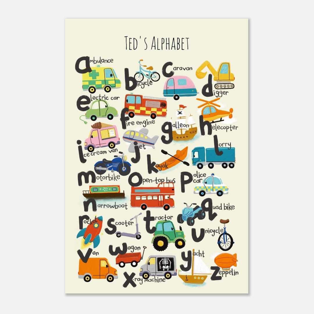 Personaliseda–z Transport Poster for Kids – Alphabet Vehicles Print ...