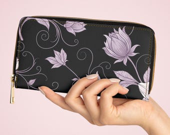 Dark Academia Floral Wallet | Vegan Leather Zipper Purse