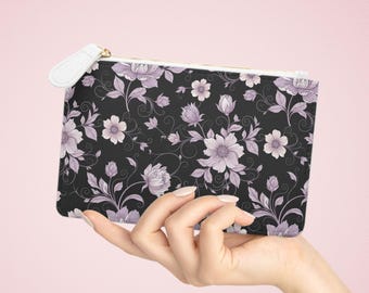 Floral Canvas Clutch, Lavender Pink Botanical Evening Bag