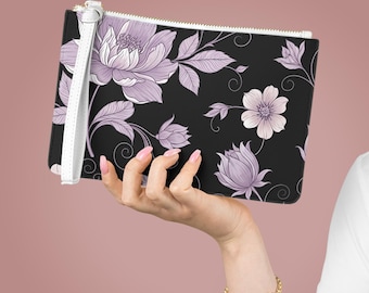 Floral Canvas Clutch, Lavender Pink Botanical Evening Bag