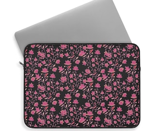 Pink Floral Laptop Sleeve, Midnight Botanical MacBook Case