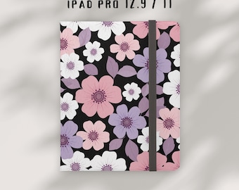 Pink Purple Floral Pattern Tablet Folio Case | Flower Blossom Design