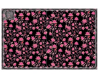 ピンクの花柄 iPad Pro ケース、ヴィーガンレザーフォリオ、タブレットカバー
