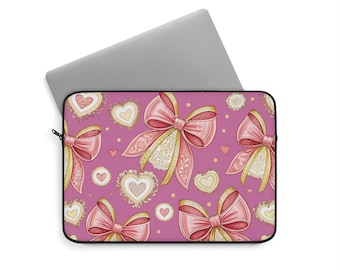Pink Bows Laptop Sleeve | Coquette Hearts MacBook Case