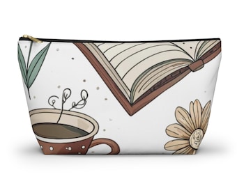Books and Tea Canvas Pouch, Dark Academia Stationery Bag