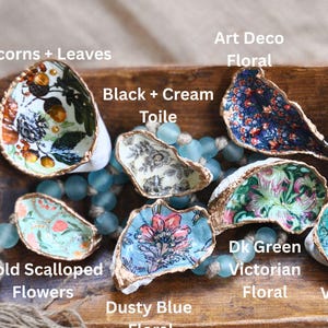 Botanical Collection Oyster Shell Ring Dish, Shell Trinket Dish, Decoupage Oyster Shells, Shell Decor, Beach Decor, Hostess Gift Shower Gift