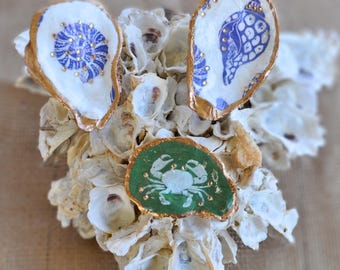 Oyster Shell Ring Dish, Shell Trinket Dish, Decoupage Oyster Shells, Shell Decor, Beach Decor, Hostess Gift, Shower Gift, Painted Shells
