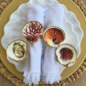 Decoupage Oyster Shell Napkin Rings: Coastal Dining Decor
