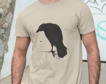 Gothic Crow Raven Unisex Tee, Avian Lovers Cotton T-Shirt, Casual Wear, Black Bird Design, Gothic Crow Shirt, Graphic Raven Tee for Men
