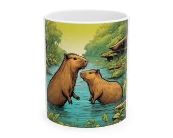 Capybara Love Ceramic Mug, Capybara Lover Gift, Cute Animal Coffee Cup, Capybara Valentine's Day Present, Capybara Wildlife Drinkware,