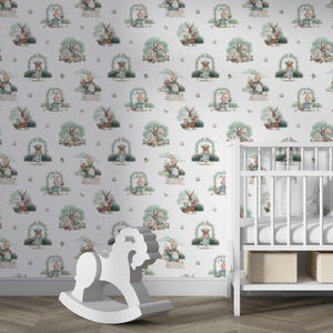 Kaninchen Muster Tapete, Kinderzimmer Dekor, abnehmbare Wandtattoo, Kinderzimmer Wandbild, Kinderzimmer Wandbild, Kinder Tapete