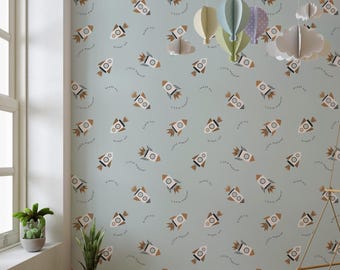 Papel de Parede Infantil Espacial, Adesivo de Parede para Quarto de Bebê, Decoração para Chá de Bebê, Presente para Menino, Papel de Parede Infantil Autoadesivo.