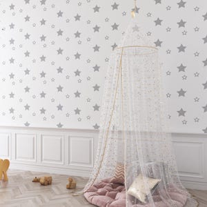Papel tapiz infantil de noche estrellada, bonito mural de pared celestial para guardería, decoración de pared de luna y estrellas, papel tapiz de cielo nocturno de ensueño para habitación de bebé