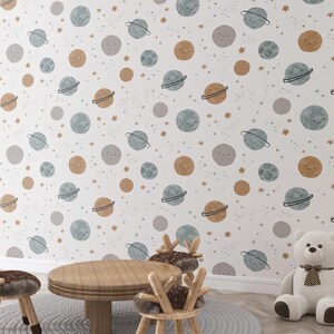 Carta da parati Kids Space, adesivi murali per cameretta dei bambini, decorazioni per baby shower, regalo per neonato, carta da parati per bambini staccabile e attaccabile, carta da parati per bambini