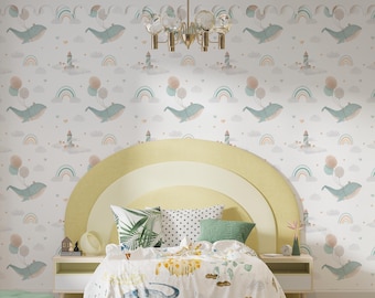 Kids Undersea Ocean Wallpaper, Watercolor Sea Life Nursery Decor, Kids Room Wall Art, Cute Sea Animals Wall Mural, Beach Nursery Decor