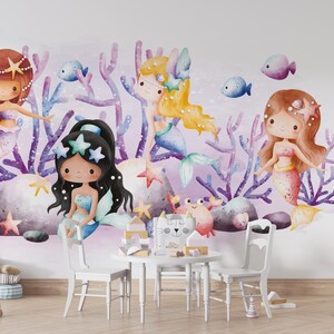 Mermaid Nursery Wallpaper, Kids Undersea Ocean Wallpaper, Childrens Bedroom Wallpaper, Kid&#39;s Removable Wallpaper Decor