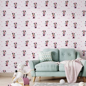 Papier peint pour chambre d'enfant Minnie Mouse, papier peint de dessin animé, papier peint pour chambre d'enfant, papier peint Mickey et Minnie, cadeaux pour bébé